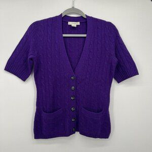 Neiman Marcus Short Sleeve Cardigan Sweater Womens S Cashmere Cable knit Purple